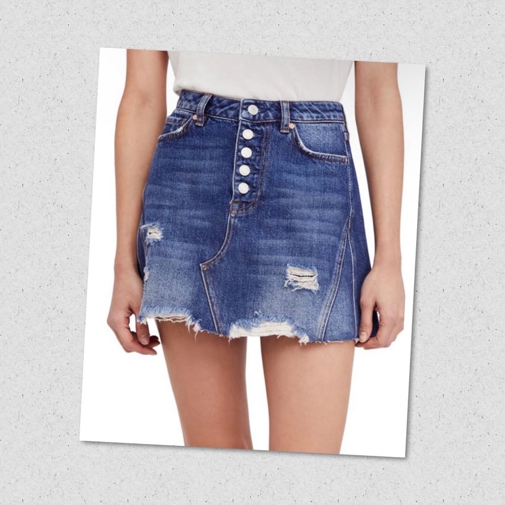 WE THE FREE Distressed Button-Fly Denim Mini Skirt Size 27
